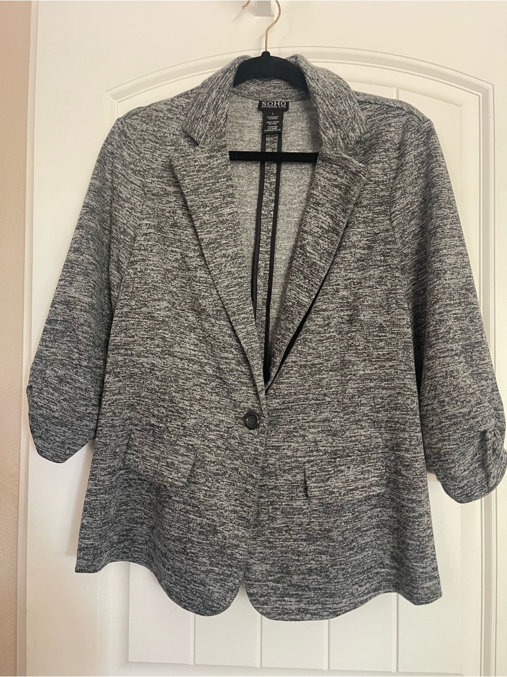 SOHO Gray Marled Knit Single-Button Blazer